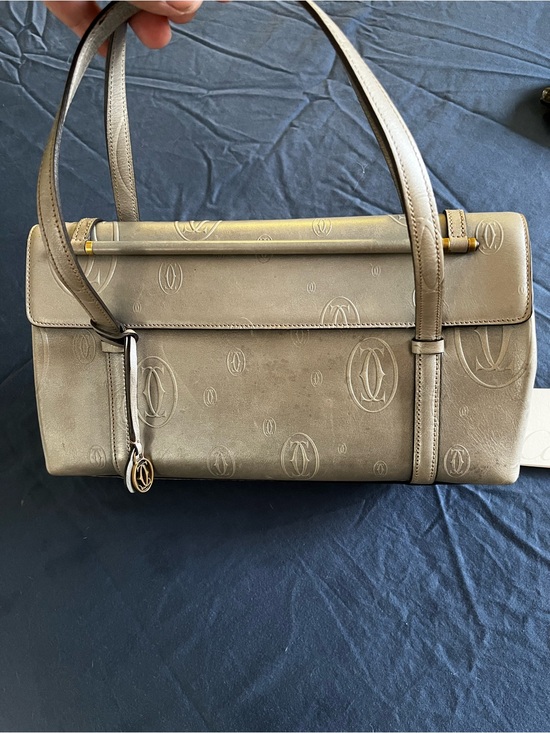 Cartier Handbags - Cartier Taupe Monogram Leather Shoulder Bag with Gold Accents